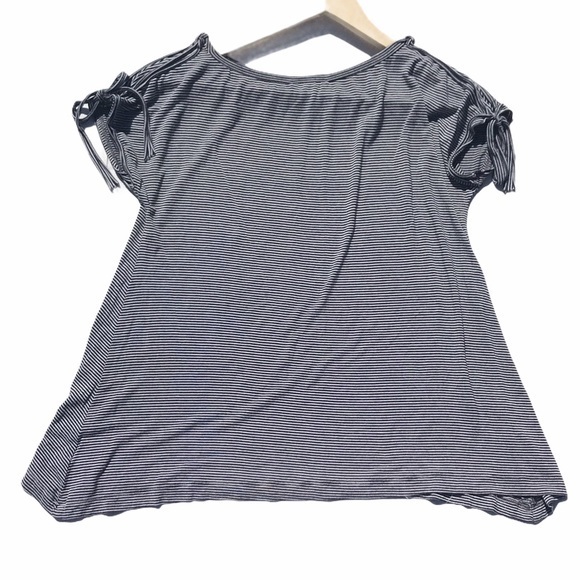 Max Studio Striped Short Sleeve Tie Details Shirt - Picture 5 of 6